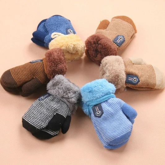 0-3 Years Baby Boys Girls Winter Knitted Gloves Warm Rope Full Finger Mittens Gloves for Children Toddler Kids Accessories KF960