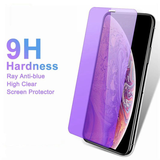 1-3Pcs 9H Anti Blue Ray Purpel Tempered Glass for iPhone 15 14 13 12 Mini 11 Pro X XR XS MAX 8 7 Plus SE Screen Protector Film