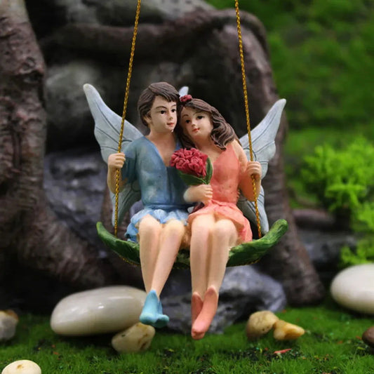 2024 New Romantic Couple Figurines Swing Flower Miniature Fairy Garden