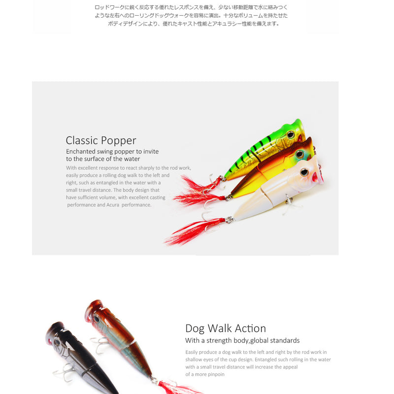 BEARKING Hot Model Retail  fishing lures,hard bait assorted colors, popper 70mm 11g, Floating topwater baits