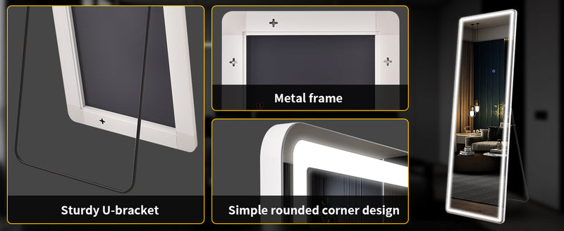63"x20" Full Length Mirror with Lights,LED Mirror Full Length,Lighted Floor Mirror with Stand,Full Body Mirror with Dimming