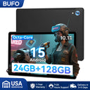 BUFO C107 10.1 Inch A523 Octa Core Tablet 24GB RAM 128GB ROM Android 15 1280*800 LCD Screen 5000mAh Battery Dual Camera TF Card 1TB Expand Type-C Charging Portable Tablet for Study Entertainment Black Gray