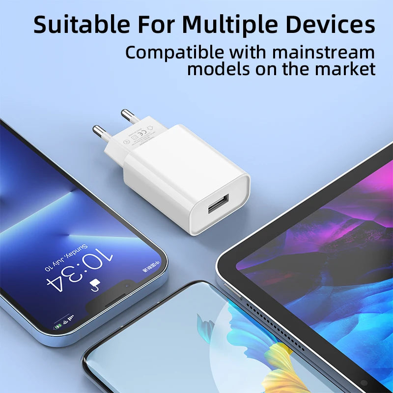USB Charger 5V 2A Travel Universal Wall Power Adapter Plug For iPhone 16 15 14 Samsung Xiaomi Redmi LG EU US Head Fast Charging
