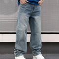 Men'S Casual Straight Wash Jeans - Light Blue, Loose Fit | SAMAG