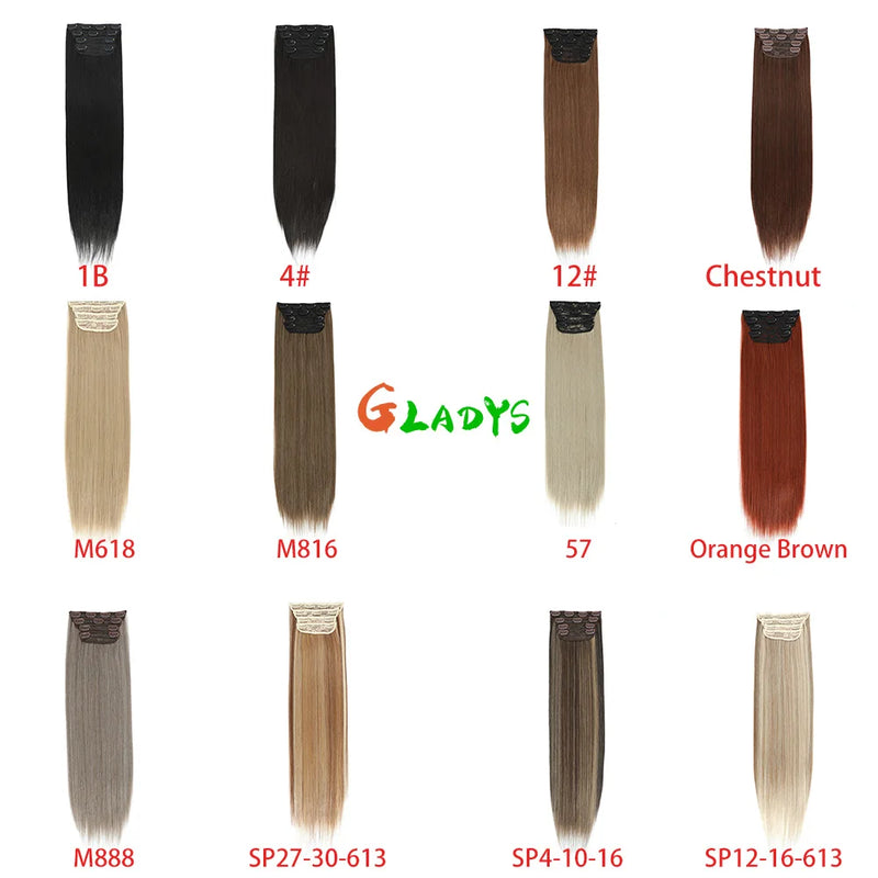 Straight High Temperature Fiber 11 Clips Ins Hair Extensions 24 Inch Orange Brown Synthetic Hair Daily Use Hair Pieces For Women