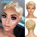 Lekker Black Short Pixie Cut 13X1 C Part Lace Front 100% Human Hair Wigs For Women Glueless Brazilian Remy Hair Straight Wigs