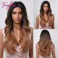 TINY LANA Natural Black Long Wavy Synthetic Wig with Bangs for Women Body Wave Dark Brown Wigs Cosplay Daily Hair Heat Resistant