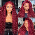 34 Inch Burgundy Wig Human Hair 99J Burgundy 13x4 Deep Wave Lace Front Wigs Human Hair Pre Plucked 250 Density HD Transparent Lace Frontal Wigs Red Colored Human Hair Wigs For Women