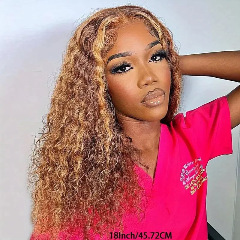 250% Density 4/27 Ombre Highlight Deep Wave Curly Bob Wigs Human Hair Pre Plucked 13x4 HD Honey Blonde Highlight Lace Front Wig