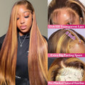 13x4 5x5 Glueless HD Lace Closure Wig 4/27 Highlight Straight Human Hair Pre Plucked Hairline 250 Density Wigs For Women
