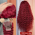 34 Inch Burgundy Wig Human Hair 99J Burgundy 13x4 Deep Wave Lace Front Wigs Human Hair Pre Plucked 250 Density HD Transparent Lace Frontal Wigs Red Colored Human Hair Wigs For Women