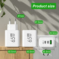 65W USB C GaN Charger 3 Ports Fast Charging Adapter 10A USB To Type C Data Cable PD USB QC3.0 Chargers for iPhone Samsung Xiaomi