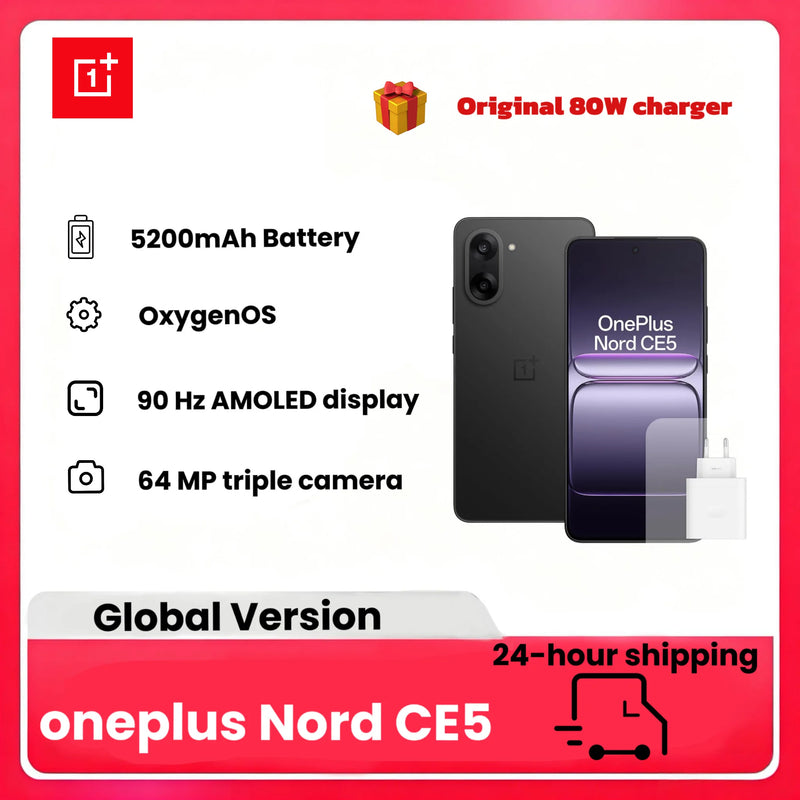 OnePlus Nord CE5 Smartphone 8GB RAM 128/256GB Storage, 6.77" 120Hz AMOLED, 50MP OIS, 5200mAh Battery, with 80W Charger