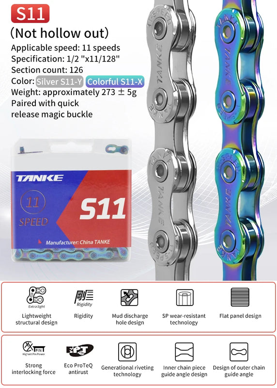 TANKE Bike Chain S8 S9 S10 S11 S12 MTB Road Bicycle Chains,Variable Speed Chain 116/126L High Quality Current Cycling Accessorie