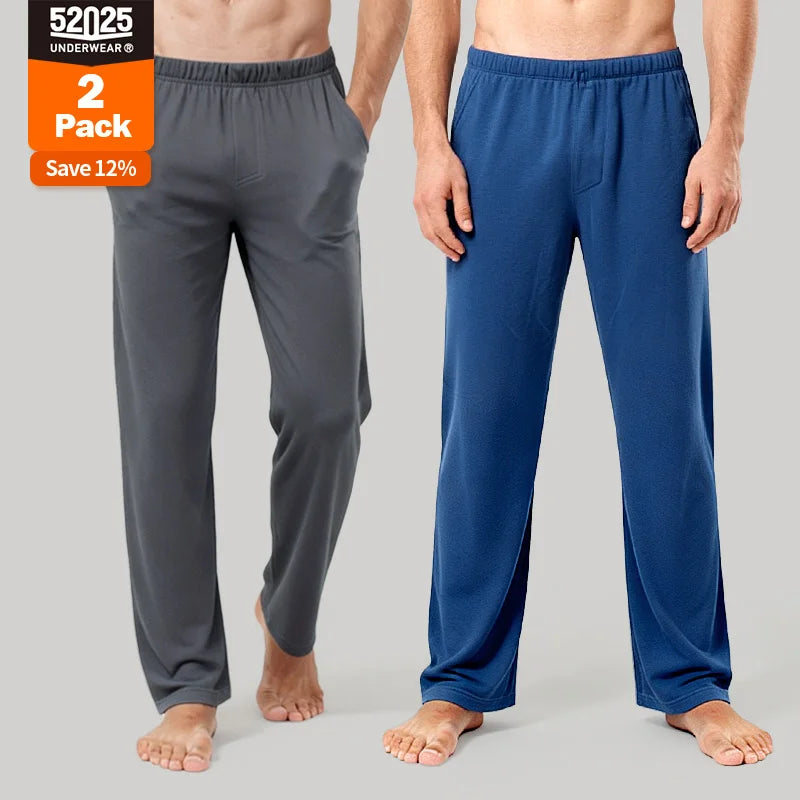 52025 Men's 100% Cotton Pajama Lounge Pants – Relaxed Fit, Side Pockets and Breathable Everyday Comfort