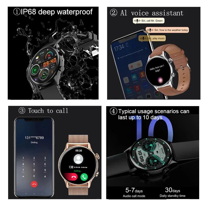 2026 New Smartwatch Women AMOLED HD Screen Always On Display Bluetooth Call IP68 Waterproof GPS Smart Men Watch For Android ios