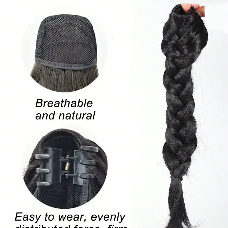 Synthetic Braided Ponytail Wig With Claw Clip Elegant Curly Wave Braids Ponytail Extension For Women Heat Resistant Fiber Hair