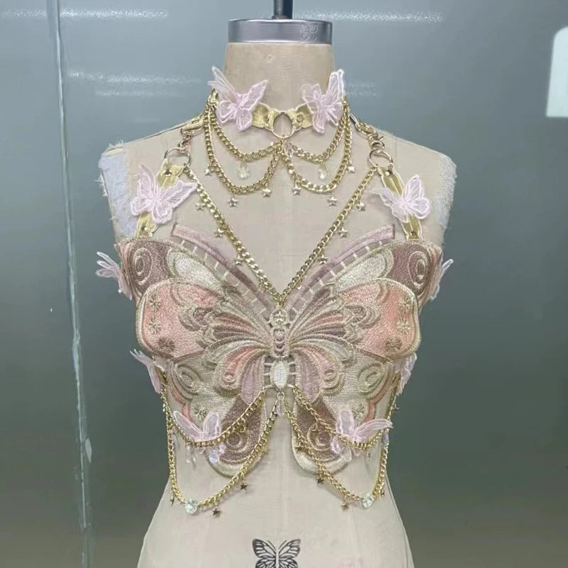 Women's Butterfly Embroidered Top Crystal Chain - View 14 | SAMAG