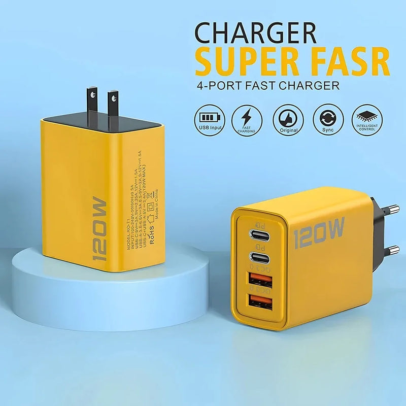 4 Ports USB C PD Charger Quick Charge 3.0 Wall USB Phone Charger Adapter Fast Charging For iPhone 16 15 14 Samsung Xiaomi Huawei