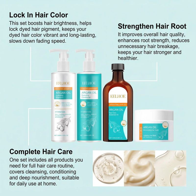 Moroccan Argan Oil Hair Care Set Gently Cleanses Deep Moisturizing Smoothing Soften Repairing Damaged Reduces Frizz Shampoo Conditioner Set