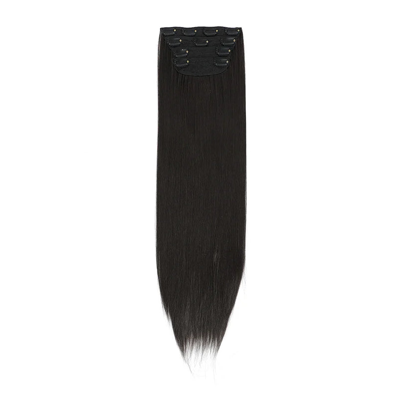 Straight High Temperature Fiber 11 Clips Ins Hair Extensions 24 Inch Orange Brown Synthetic Hair Daily Use Hair Pieces For Women