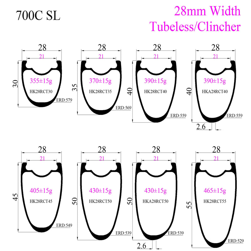 2026 Year 700C 28mm 30mm Wide Road Disc Carbon Rims Tubeless Disc Brake Rims Depth 30 35 40 45 50 55 60mm Carbon Road Wheel