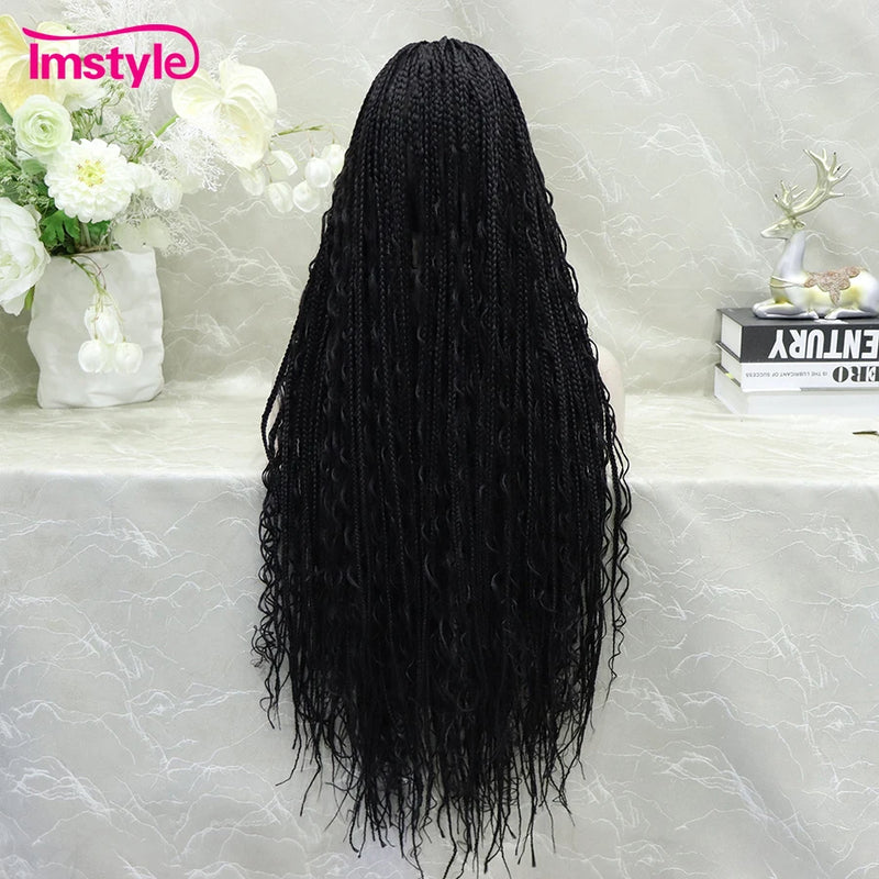 Imstyle 36'' Full Lace Synthetic Lace Front Wig Box Braided With Baby Hair For Women Curly Hair Braid Wig
