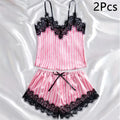 Women'S Letter Print V-Neck Sexy Lace Trim Elegant Satin | SAMAG