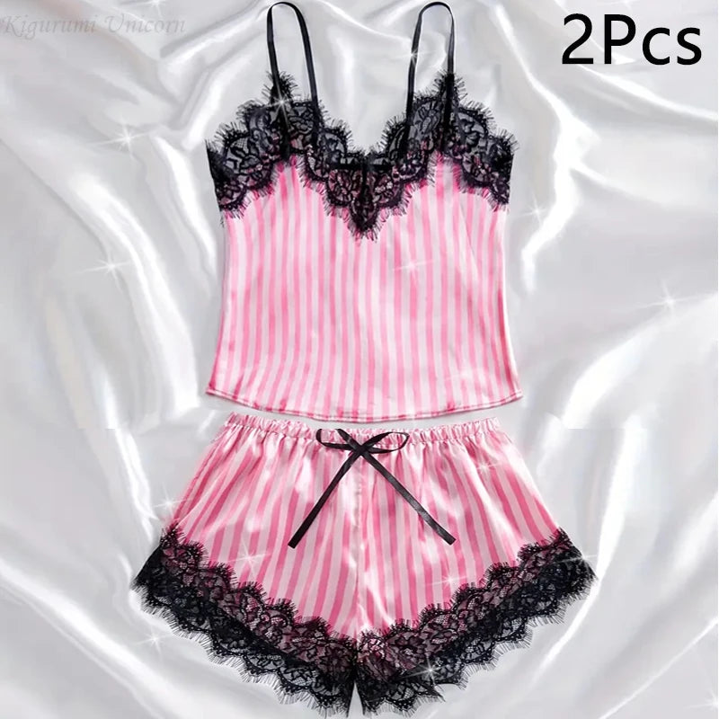 Women'S Letter Print V-Neck Sexy Lace Trim Elegant Satin | SAMAG