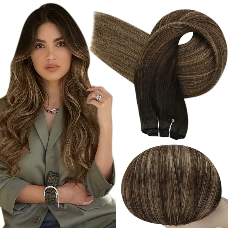 Full Shine Human Hair Weft Extensions Hair Bundles 100g Ombre Blonde Color Sew in Silky Straight Remy Skin Double Weft For Salon