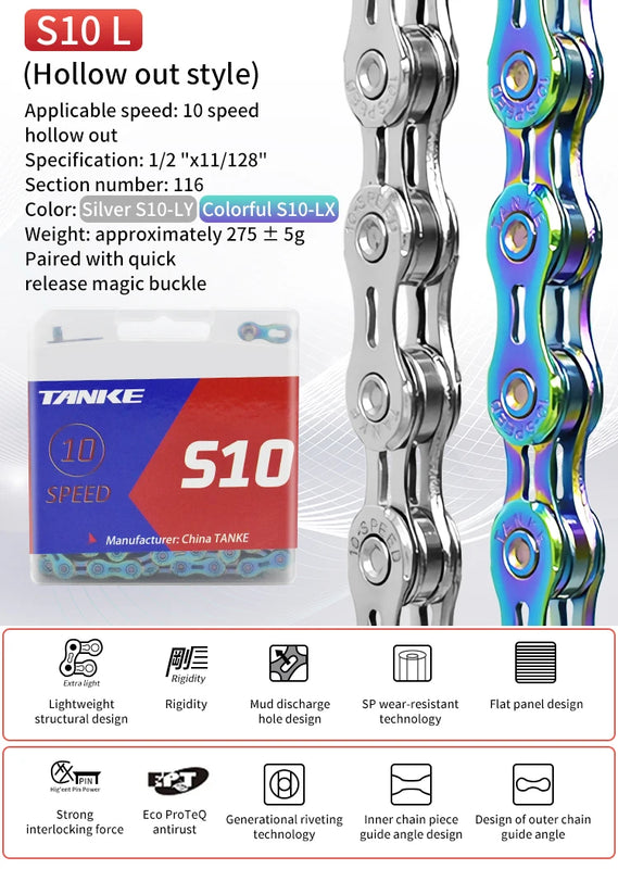 TANKE Bike Chain S8 S9 S10 S11 S12 MTB Road Bicycle Chains,Variable Speed Chain 116/126L High Quality Current Cycling Accessorie