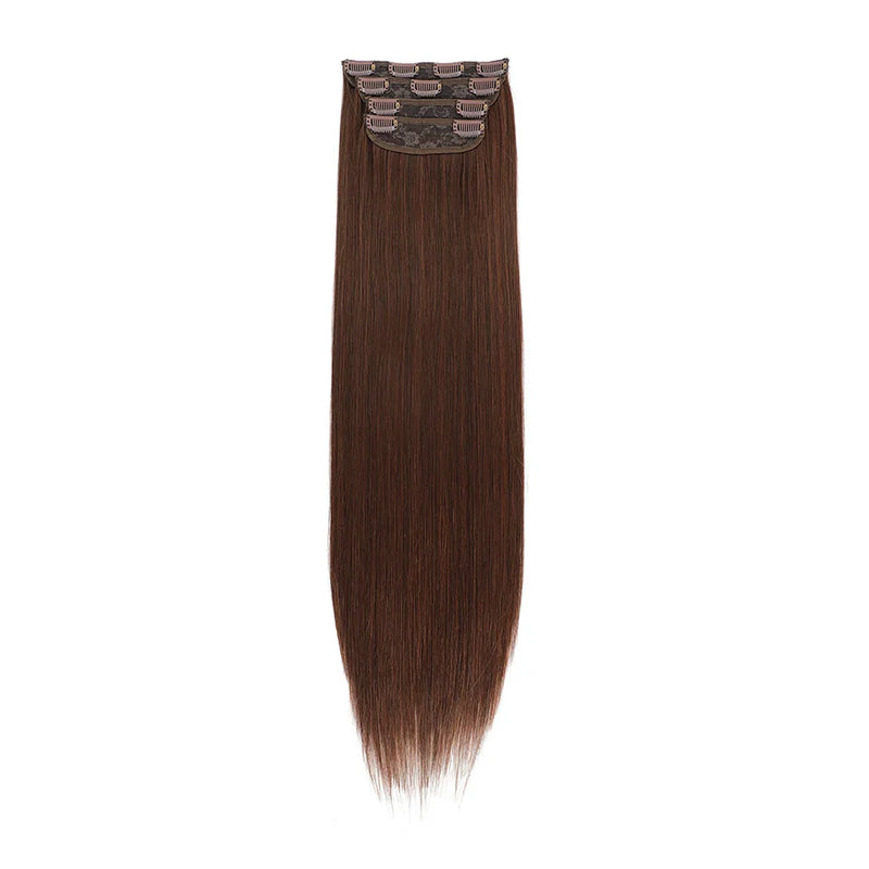 Straight High Temperature Fiber 11 Clips Ins Hair Extensions 24 Inch Orange Brown Synthetic Hair Daily Use Hair Pieces For Women
