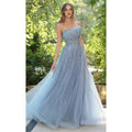 Sansa Customized Shiny Sequins A-line Baby Blue Strapless | SAMAG