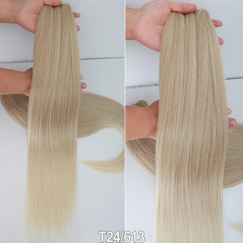Natural Bio Synthetic Heat Resistant Hair Extensions Sew In Straight Hair Weave Bundle 26" 200g Synthetic Cosplay Ponytail Fiber