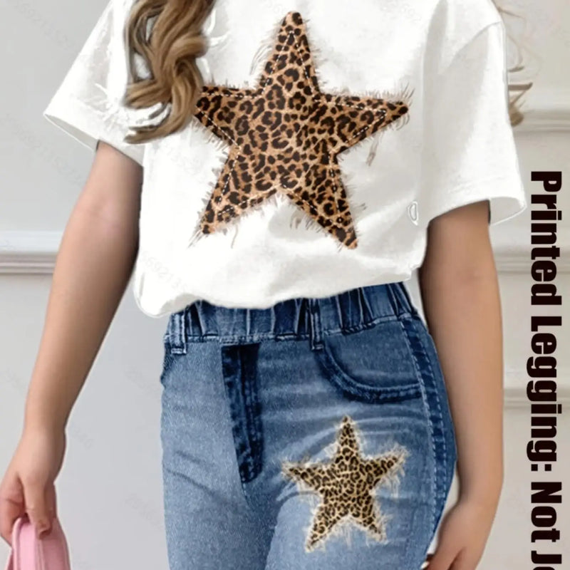Girls' Two - Piece Casual Set: Short - Sleeve Crewneck - View 3 | SAMAG
