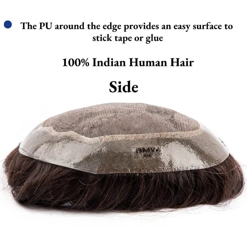 Male Hair Prosthesis Toupee Men Mono& Soft Pu Durable Men Wigs 6" Replacement Exhuast Systemes Unit 100% Human Hair Male Wig