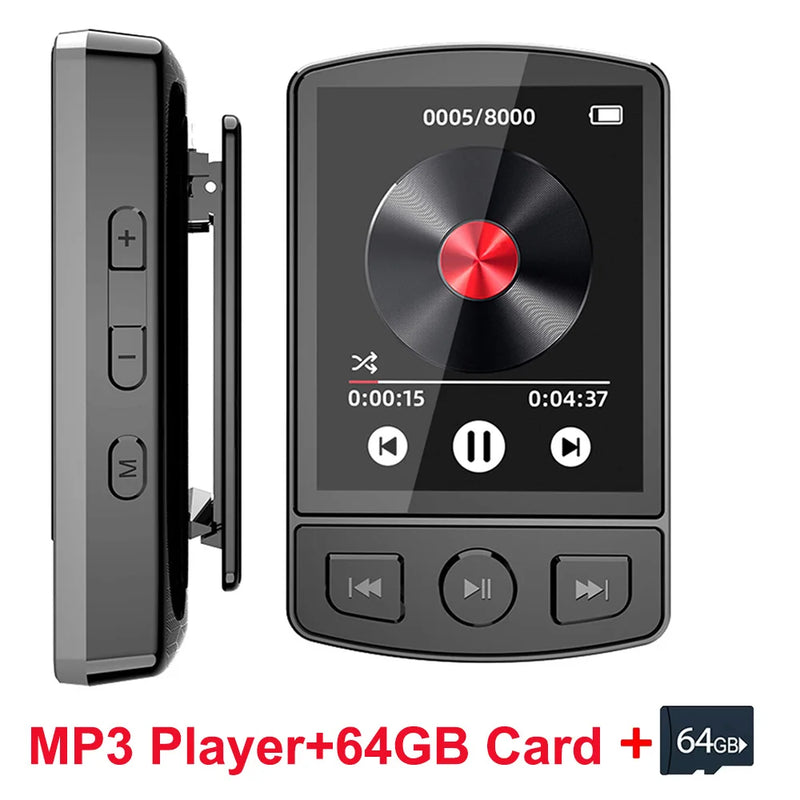 MP3 Player Bluetooth 5.2 Portable Sports Clip Student Walkman 1.77 Inch Screen HiFi Lossless Music Player with FM Radio E-Book