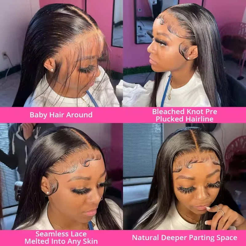 Brazilian Straight 13x6 Lace Frontal Wig 300% Density 30 36 Inch 100% Human Hair Wigs Pre Plucked Wear Go Glueless Wig For Women