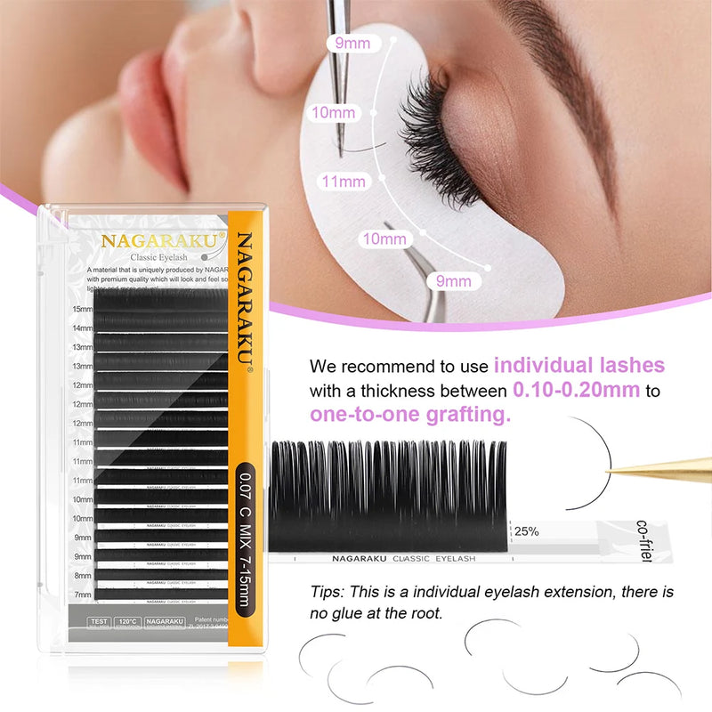 NAGARAKU 6 Cases False Eyelash Extension Supplies Synthetic Mink Individual Length 7-15 Mix 16-20 Mix 16 Lines High Quality Soft