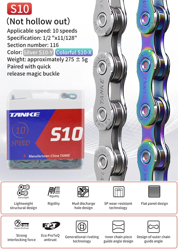 TANKE Bike Chain S8 S9 S10 S11 S12 MTB Road Bicycle Chains,Variable Speed Chain 116/126L High Quality Current Cycling Accessorie
