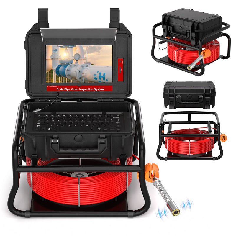 SYANSPAN 10.1" 1080P Screen Pipe Camera 512Hz Sonde&Self-leveling for Drain Sewer Inspection16GB Video Recording IP68 Waterproof