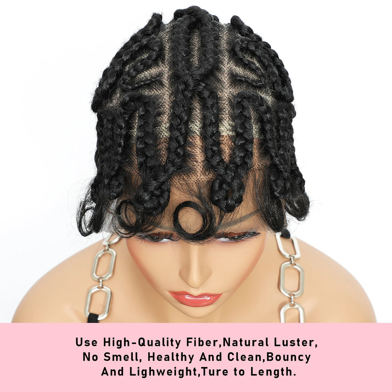 Short Lovely Synthetic Braided Wigs for Black Women Full Lace Hand-tied Twist Knotless Box Braids Wigs with Baby Hair 8 inches