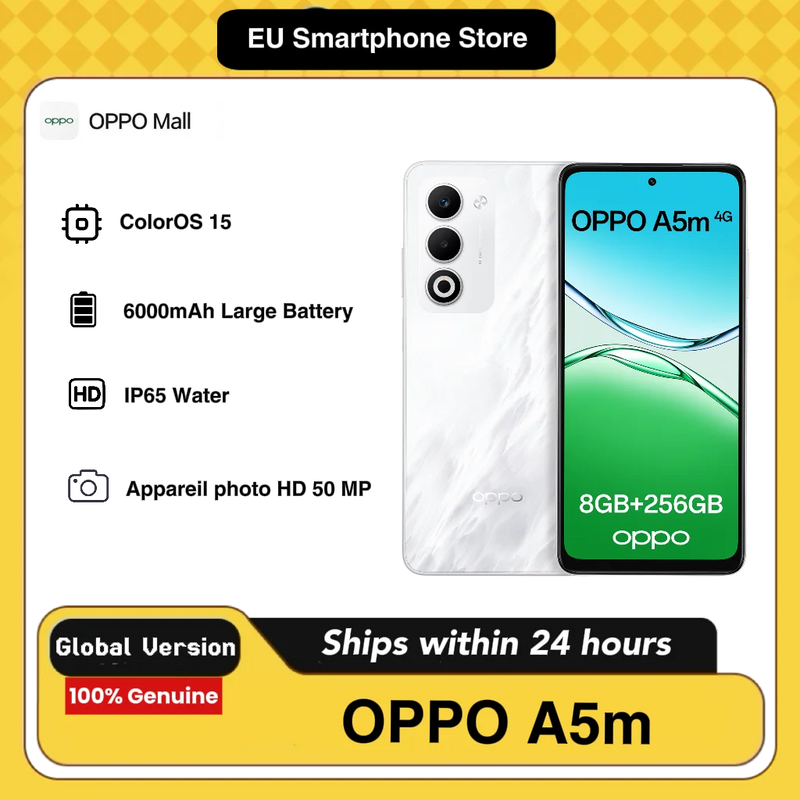 OPPO A5M 4G AI Phone, 8GB+256GB LTE, Global Version, Unlocked, Running ColorOS 15 System, Equipped With 6000mAh Large Battery