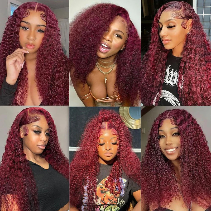 Wholesale Burgundy 30-40 Inch 99J Deep Wave 13x4 Lace Front 13x6 Red Curly Wigs Women High Density Long Length Human Hair Wig