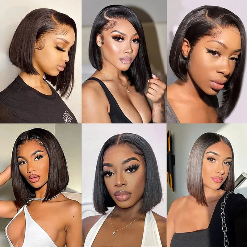 Middle T  Part Short Bob Lace Front Human Hair Wig With Elastic Drawstring Side Part 13x5x2 Lace Wig Straight Bob Brazilian Wigs