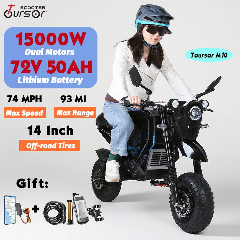 Customize 14inch Off-road Electric Motorcycle 72V 10000W 50Ah Dual Motors Long-Range Lithium Battery Speed 62MPH Range 93Mile