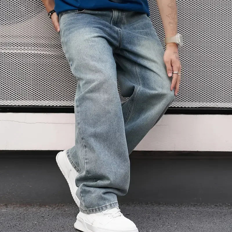Men'S Casual Straight Wash Jeans - Light Blue, Loose Fit | SAMAG