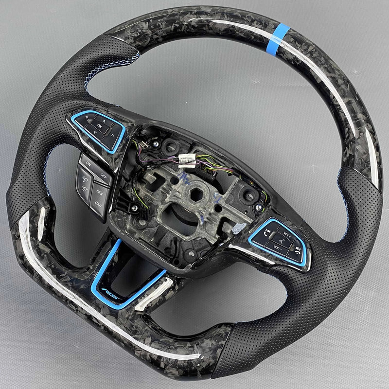 Customized Forged Carbon Fiber Blue Element Steering Wheel Ford MK3 ST RS Car Accessory Sporty Style