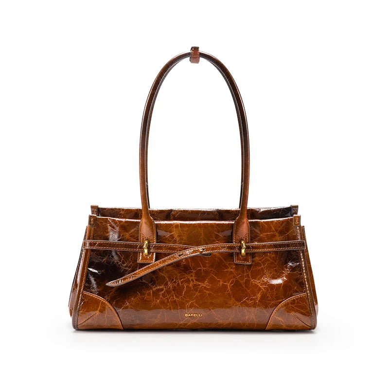 Genuine Leather Boston Handbag Women's 2026 New Oil Wax Leather Bague tte Bag Shoulder Crossbody Vintage Large Capacity