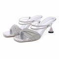 Women's Rhinestone High Heel Sandals Open Toe Slingback Crystal Dress Shoes Wedding Party Heels